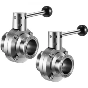 VEVOR Sanitary Butterfly Valve 2 Pack Stainless Butterfly Valve 1.5" Tube Outer Diameter Triclamp Butterfly Valve 304 Stainless Steel Sample Valve Tri