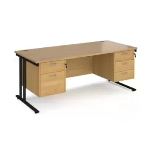 Office Desk Rectangular Desk 1800mm With Double Pedestal Oak Top With Black Frame 800mm Depth Maestro 25 MC18P23KO