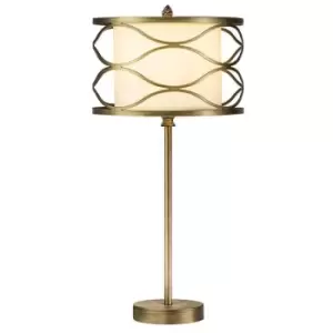 Luminosa Milton Table Lamp E27 Aged Gold, Cream Fabric Shade