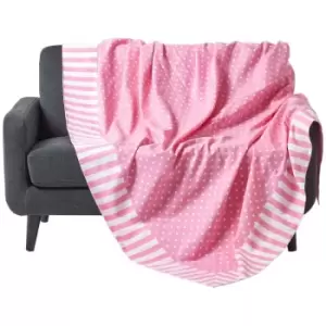 Cotton Pink Polka Dots and Stripes Sofa Throw - Pink - Homescapes