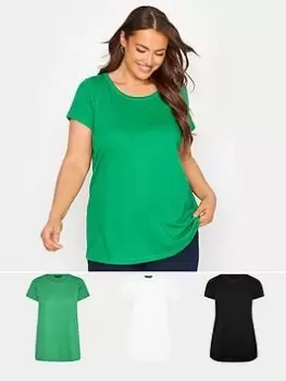 Yours 3 Pack Core Basic Short Sleeve Tee Black/white/green, Green, Size 38-40, Women