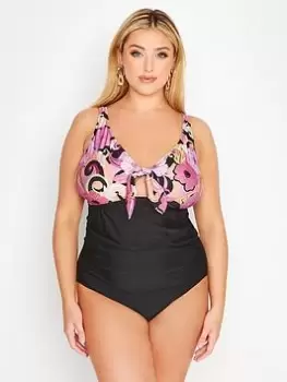 Yours Retro Floral Bow Detail Swimsuit, Multi, Size 22, Women