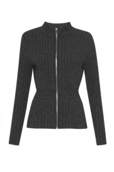 French Connection Lilan Knitted Zip Through Cardigan Charcoal