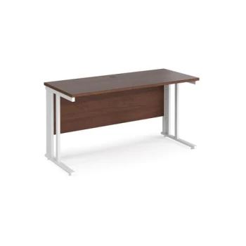 Office Desk 1400mm Rectangular Desk With Cable Managed Leg Walnut Tops With White Frames 600mm Depth Maestro 25