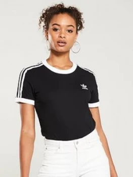 adidas Originals 3 Stripe Tee - Black, Size 12, Women