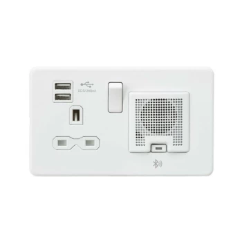 Screwless 13A socket, USB chargers (2.4A) and Bluetooth Speaker - Matt white - Knightsbridge