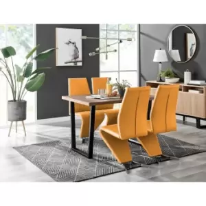 Kylo Brown Wood Effect Dining Table & 4 Mustard Willow Chairs - Mustard Yellow