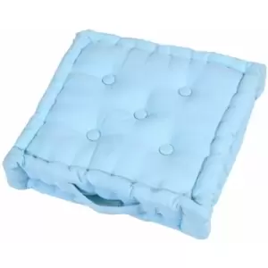 Cotton Blue Floor Cushion, 50 x 50cm - Blue - Homescapes