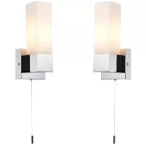 2 PACK IP44 Bathroom Wall Light Chrome & Frosted Glass Modern Rectangle Fitting