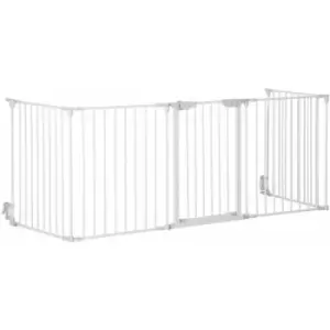 Pet Safety Gate 5-Panel Playpen Fireplace Metal Fence White - Pawhut