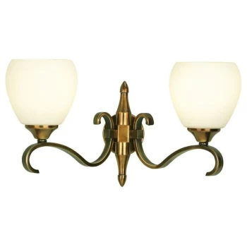 Interiors 1900 Lighting - Interiors Columbia Brass - 2 Light Indoor Twin Wall Light Antique Brass with Opal Glass, E14