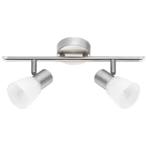 Fishers 2 Light Twin Ceiling Spotlight Opal Glass Satin Nickel Metal LED E14 - Merano