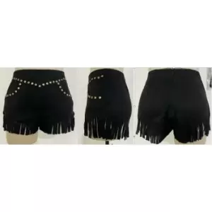 Missguided Faux Suede Fringe Studded Shorts - Black