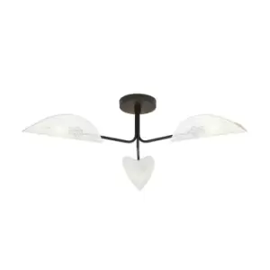 Emibig Gomez Black Multi Arm Semi Flush Ceiling light with White,Gold Fabric Shades, 3x E14