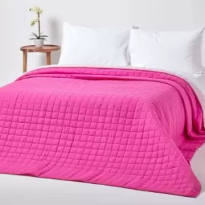 Cotton Quilted Reversible Bedspread Pink & Cerise, 150 x 200cm - Pink - Homescapes