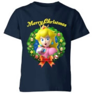 Nintendo Super Mario Peach Merry Christmas Kid's T-Shirt - Navy - 5-6 Years - Navy