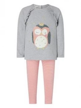 Monsoon Baby Girls Owl Top & Legging Sweat Set - Grey, Size 12-18 Months