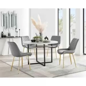 Furniture Box Adley Grey Concrete Effect Storage Dining Table and 4 Grey Pesaro Gold Leg Chairs