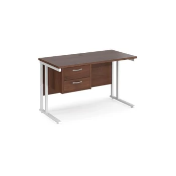 Office Desk Rectangular Desk 1200mm With Pedestal Walnut Top With White Frame 600mm Depth Maestro 25 MC612P2WHW