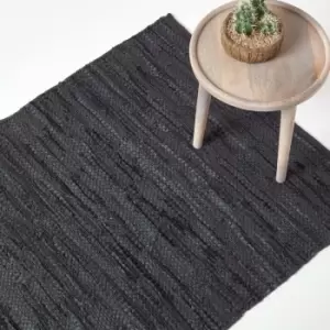 Denver Leather Woven Rug Black, 150 x 240cm - Black - Homescapes