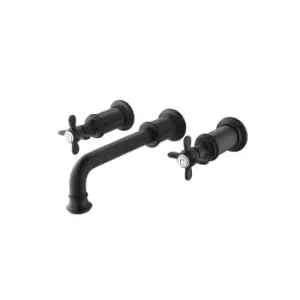 Wall Mounted Black Double Lever Basin Mixer Tap - Camden