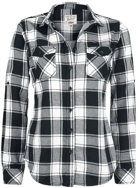 Brandit Amy Flannel Checkshirt Flanel Shirt Black white XXL Women