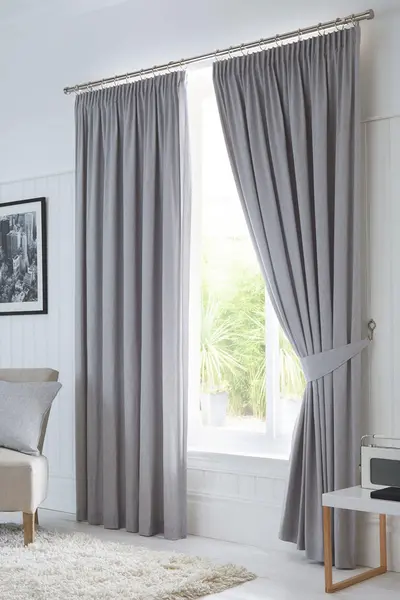 Fusion 'Dijon' Thermal and Blackout Fully Lined Pencil Pleat Curtains Silver