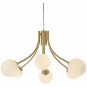 Loops - Ceiling Pendant Light Satin Brass Plate & Opal Glass 6 x 3W LED G9