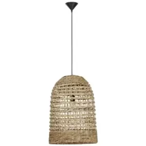 Merano - Langley 42cm Dome Pendant Ceiling Light Dried Water Hyacinth Black Fabric Wire, Base LED E27