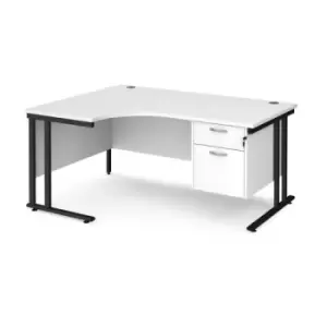 Office Desk Left Hand Corner Desk 1600mm With Pedestal White Top With Black Frame 1200mm Depth Maestro 25 MC16ELP2KWH