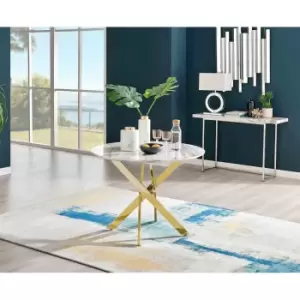 Furniture Box Novara 100cm White Marble Table - Gold