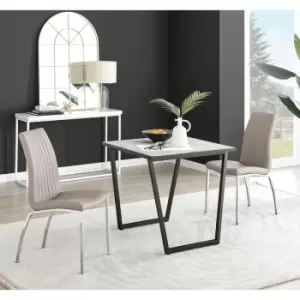 Furniturebox Carson White Marble Effect Square Dining Table & 2 Cappuccino Isco Faux Leather Chairs