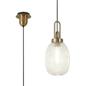 Luminosa Acree Ceiling Pendant E27 With 20cm Almond Ribbed Glass, Champagne Brass Gold, Matt Black