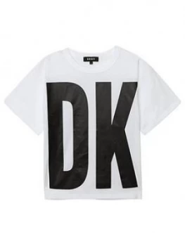 DKNY Girls Short Sleeve Logo Boxy T-Shirt, White, Size Age: 8 Years, Women