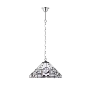 Metropolitan 1 Light Medium Ceiling Pendant Tiffany glass, chrome effect plate, E27