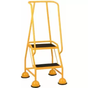 Loops - 2 Tread Mobile Warehouse Steps yellow 1.19m Portable Safety Ladder & Wheels