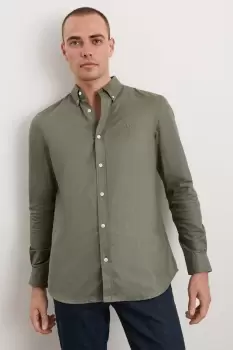 Khaki Slim Fit Long Sleeve Oxford Shirt