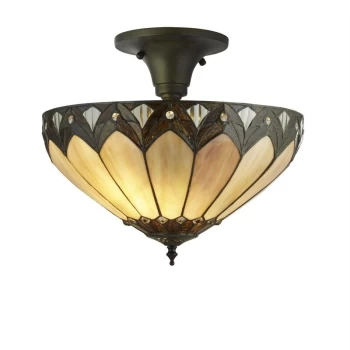 Searchlight Pearl - 3 Light Tiffany Semi Flush Antique Bronze, E27