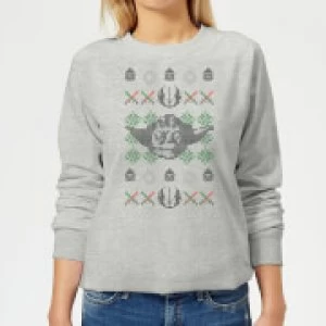 Star Wars Yoda Face Knit Womens Christmas Sweatshirt - Grey - 4XL