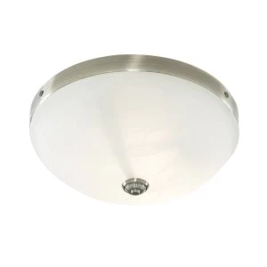 2 Light Flush Ceiling Light Antique Brass with Marble Glass, E14