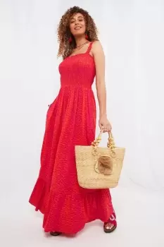 Contrast Colour Shirred Waist Jersey Maxi Dress