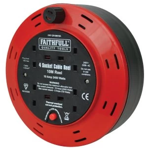 Faithfull Cable Reel 240V 10M 10A 4 Socket