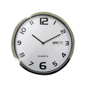 Wall Clock with Date White with Grey Edge