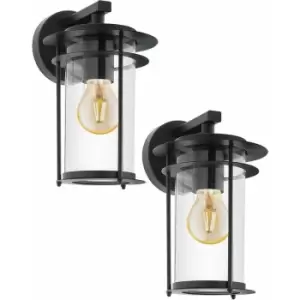 2 PACK IP44 Outdoor Wall Light Black Dome Down Shade 1x 60W E27 Porch Lamp