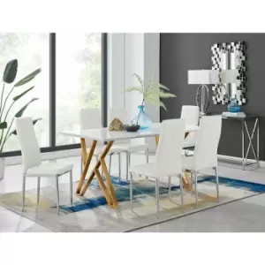 Taranto White High Gloss Dining Table and 6 White Milan Chairs - White