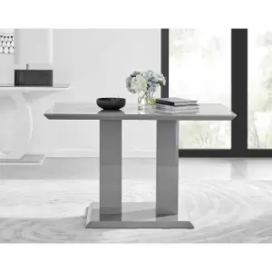 Furniturebox Imperia 4 High Gloss Grey Modern Dining Table with Structural 2 Plinth Column Legs Perfect for Modern Minimalist Dining Rooms