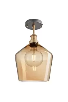 Brooklyn Tinted Glass Schoolhouse Flush Mount, 10 Inch, Amber, Brass Holder