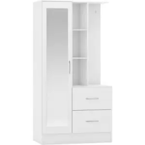 Seconique - Nevada Mirrored Open Shelf Wardrobe White Gloss Finish