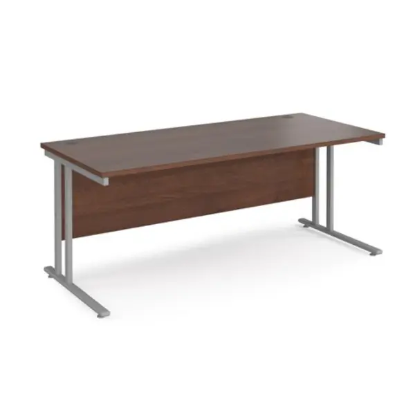 Office Desk 1800mm Rectangular Desk With Cantilever Leg Walnut Tops With Silver Frames Maestro 25