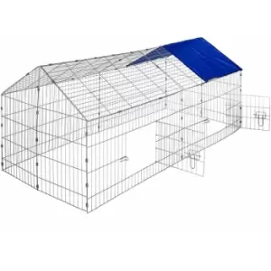 Rabbit run with sunshade - guinea pig run, rabbit cage, rabbit pen - blue